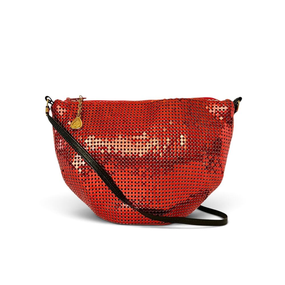 Vintage Whiting & Davis Red Metal Mesh Small Hobo Crossbody Evening Bag